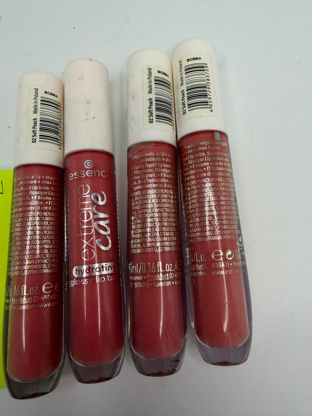 Essence Extreme Care Hydrating Glossy Lip Balm 02 Soft Peach Lot of 4 Vegan